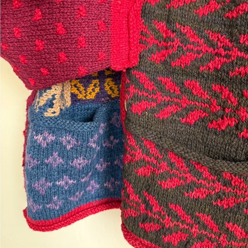 Amano Hand Knitted Multicolor Patchwork Wool Chun… - image 5